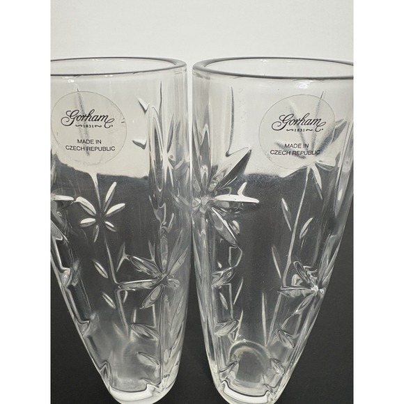 New‎ Gorham Full Lead Crystal Floral Majesty Matching Vases X 2 Bud 6x2" - Picture 3 of 9